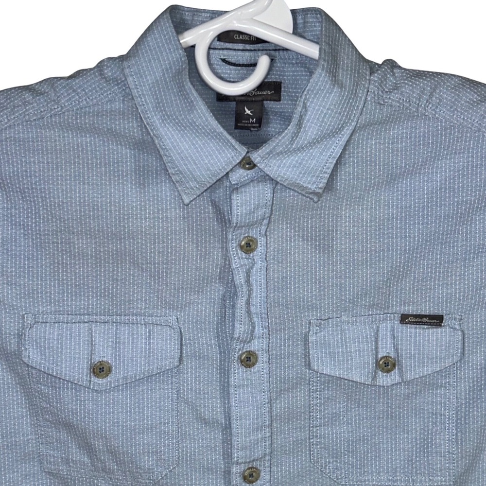 Eddie Bauer Mens Classic Fit Short Sleeve Button Up Shirt Blue Stripe‎ Size M